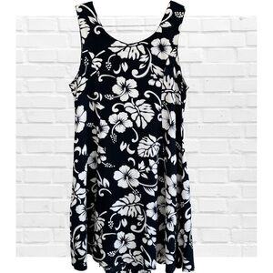 Kapal Tropical Print Blue and White Floral Dress Art from Bali Size Large Fitted